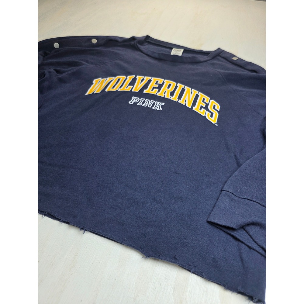 PINK Victoria's Secret Michigan Wolverines Cropped Sweatshirt Navy Blue Large